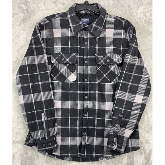 Smiths Workwear‎ Mens Shirt Jacket XL Black Plaid Flannel Sherpa Lined Polyester - Picture 1 of 6